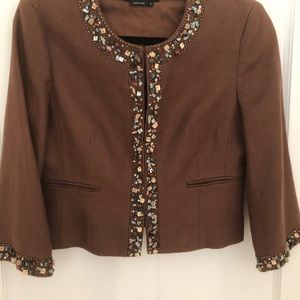 BCBG Max Azria “Gemma” Chocolate Brown Bolero Beaded Blazer. Size S.
